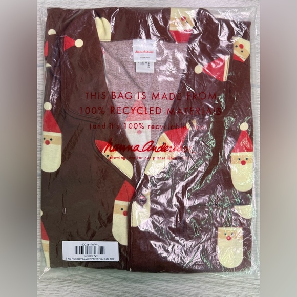 Hanna Andersson Brown Santa Print Kids Pajama Top - Picture 4 of 7